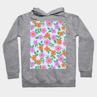 Happy impatiens flower botanical pattern in light blue Hoodie